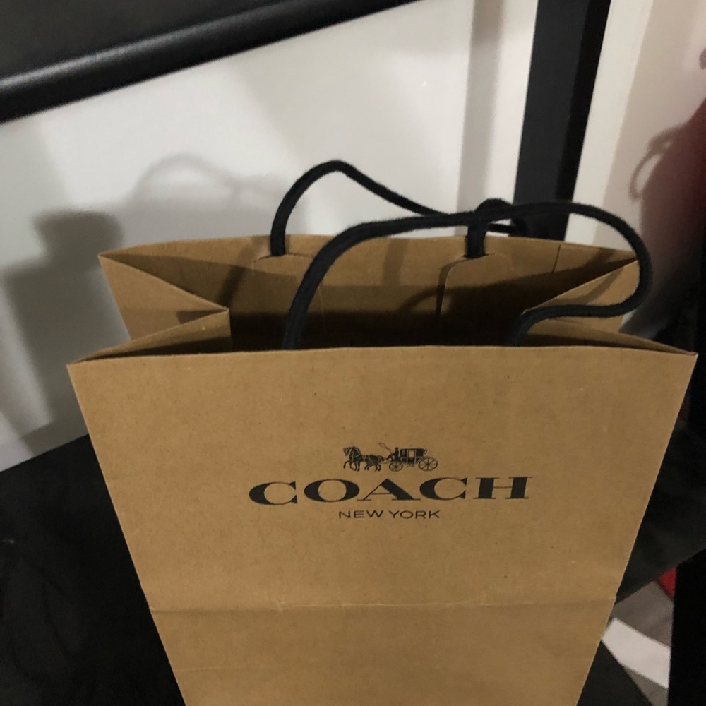 Coach Gift Bag, Brown, w/sturdy wire-like handles, 10” tall, 5” wide